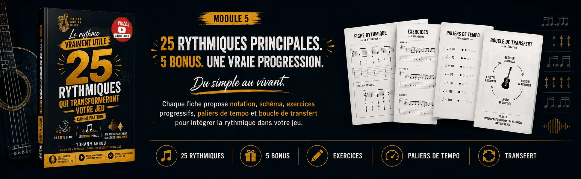 25 rythmiques guitare - Volume 1 : 25 rythmiques principales, 5 bonus : une vraie progression