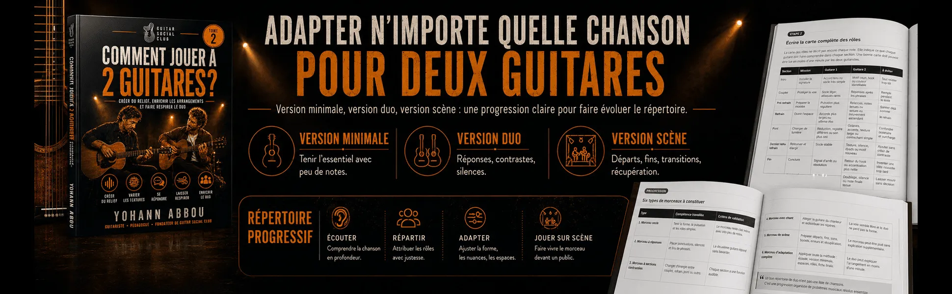 Comment jouer à 2 guitares ? - Tome 2 : Adapter n’importe quelle chanson pour deux guitares : version minimale, duo, scène