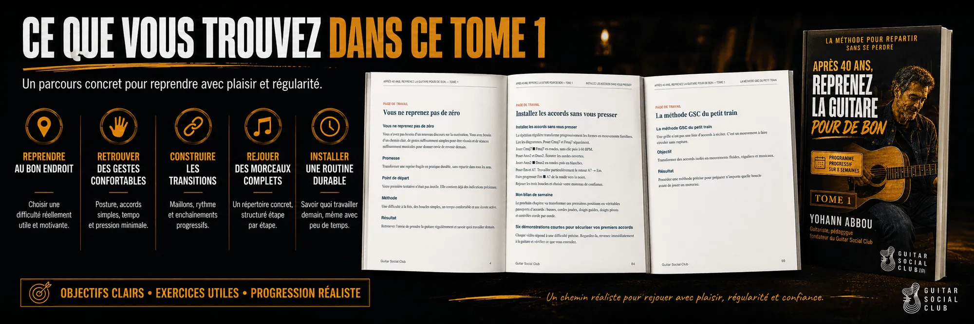 Reprenez la guitare pour de bon : Dans ce tome 1 : reprendre au bon endroit, gestes confortables, transitions, morceaux complets