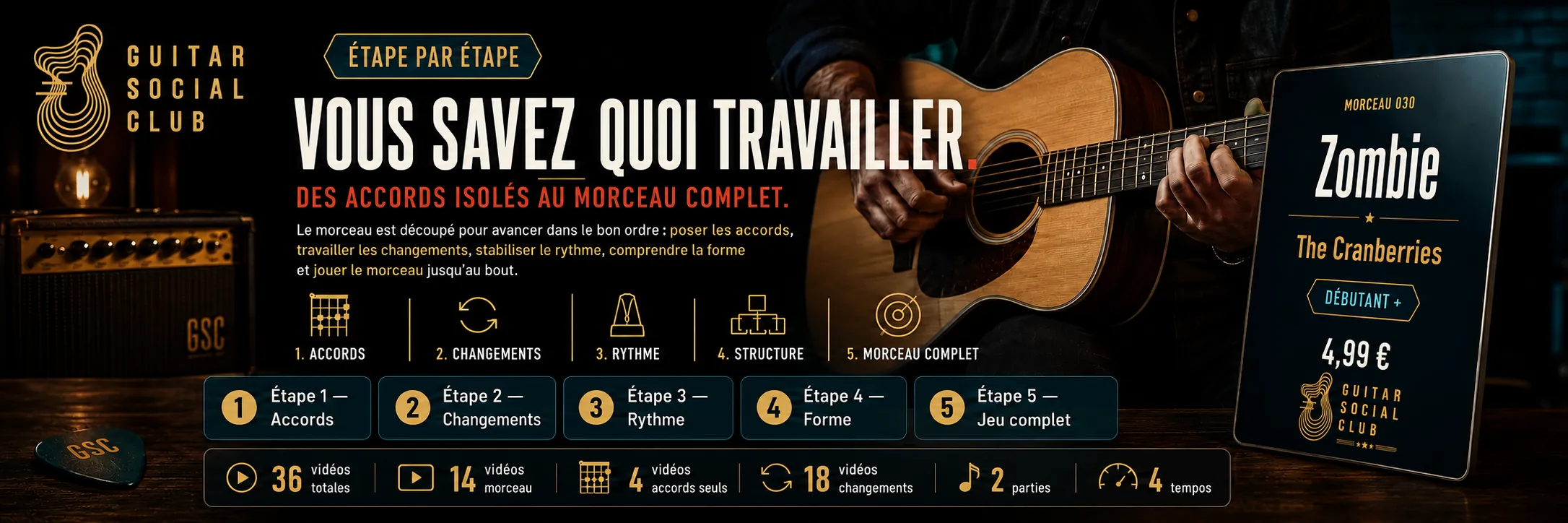 Le parcours pas à pas de Zombie : accords, changements, rythme, forme, jeu complet