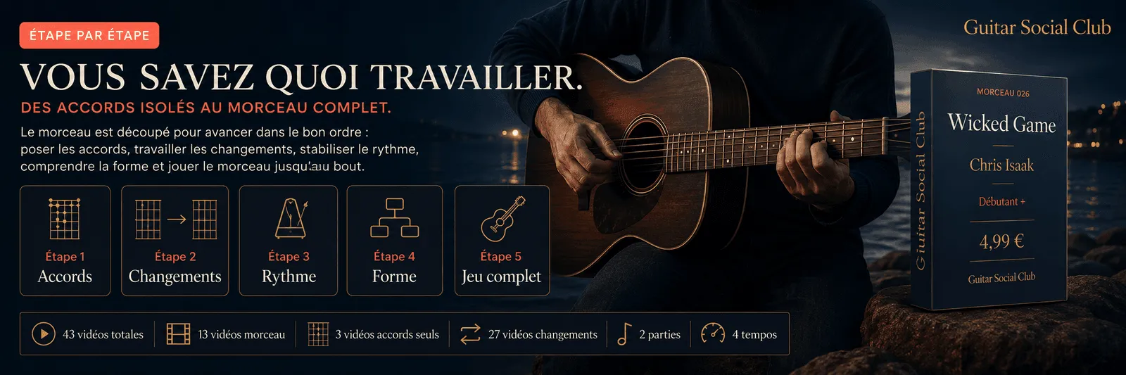 Le parcours pas à pas de Wicked Game : accords, changements, rythme, forme, jeu complet