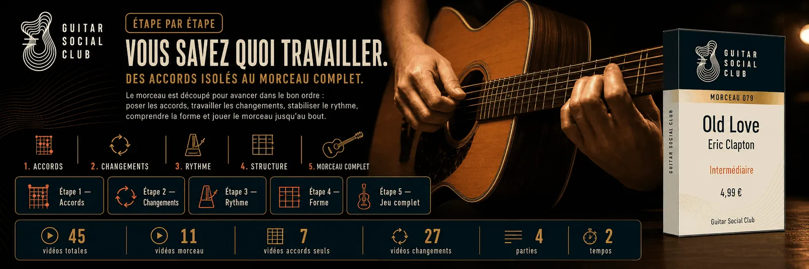 Le parcours pas à pas de Old Love : accords, changements, rythme, forme, jeu complet