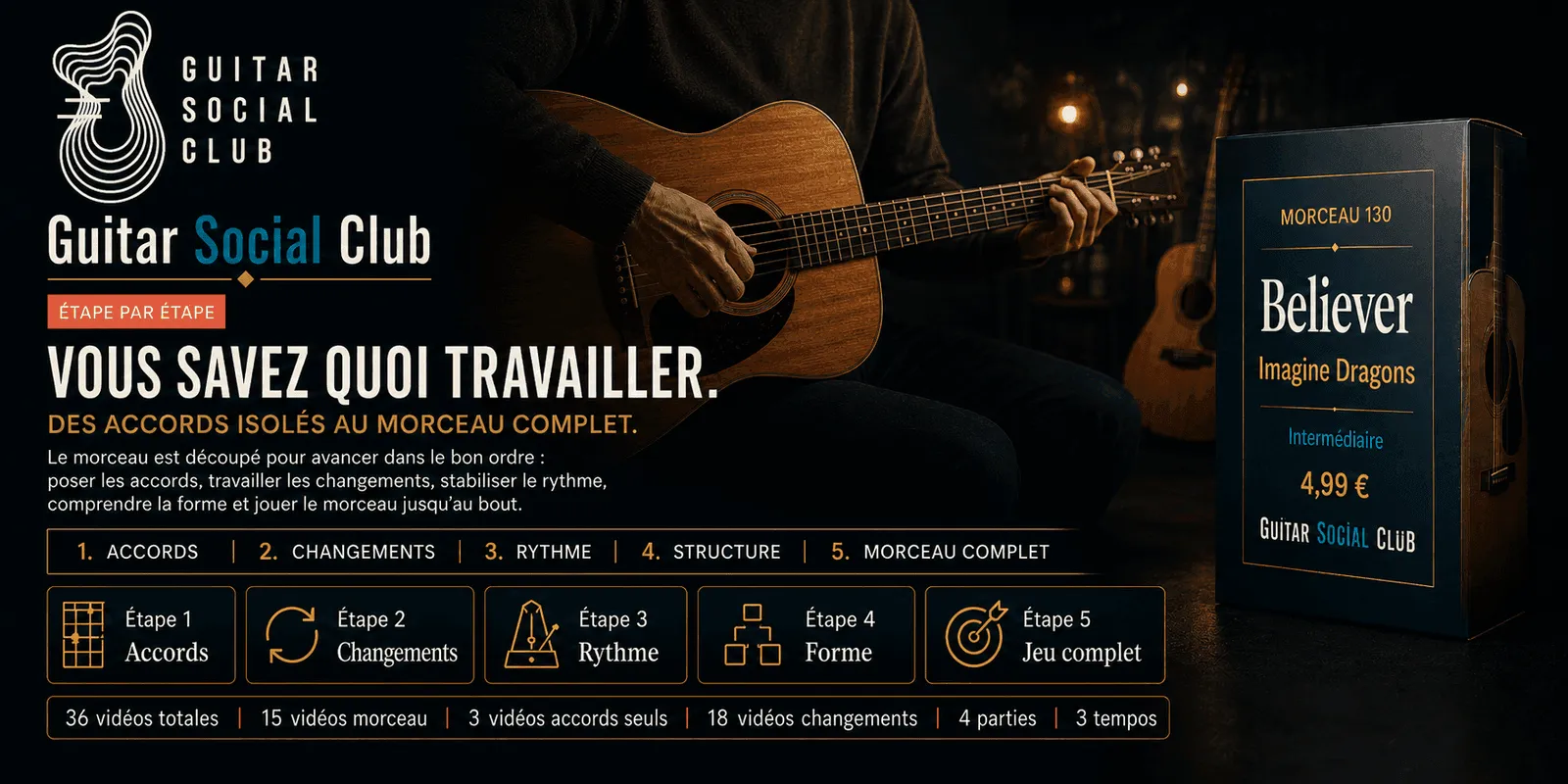 Le parcours pas à pas de Believer : accords, changements, rythme, forme, jeu complet