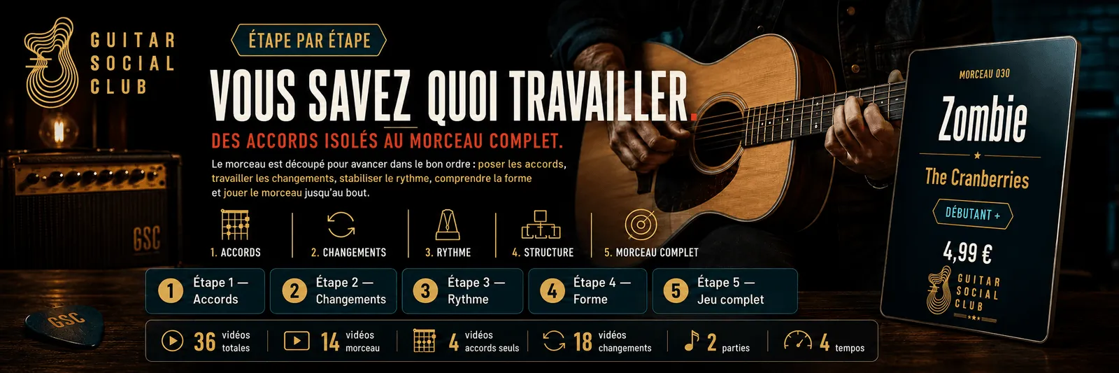 Le parcours pas à pas de Zombie : accords, changements, rythme, forme, jeu complet