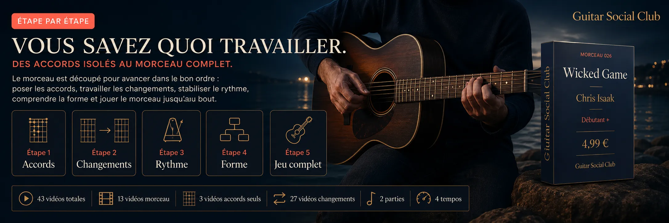 Le parcours pas à pas de Wicked Game : accords, changements, rythme, forme, jeu complet