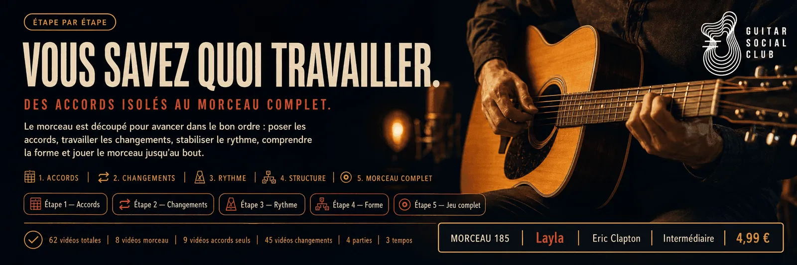 Le parcours pas à pas de Layla : accords, changements, rythme, forme, jeu complet
