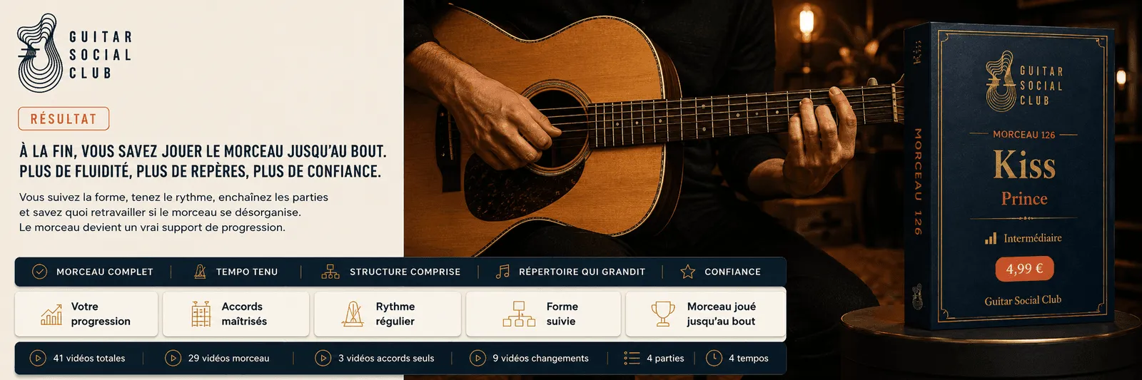 Le résultat : à la fin, tu sais jouer Kiss jusqu'au bout avec plus de fluidité et de confiance