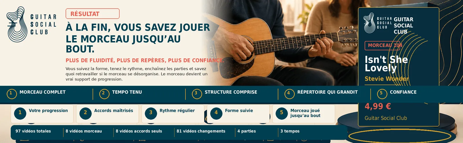 Le résultat : à la fin, tu sais jouer Isn't She Lovely jusqu'au bout avec plus de fluidité et de confiance