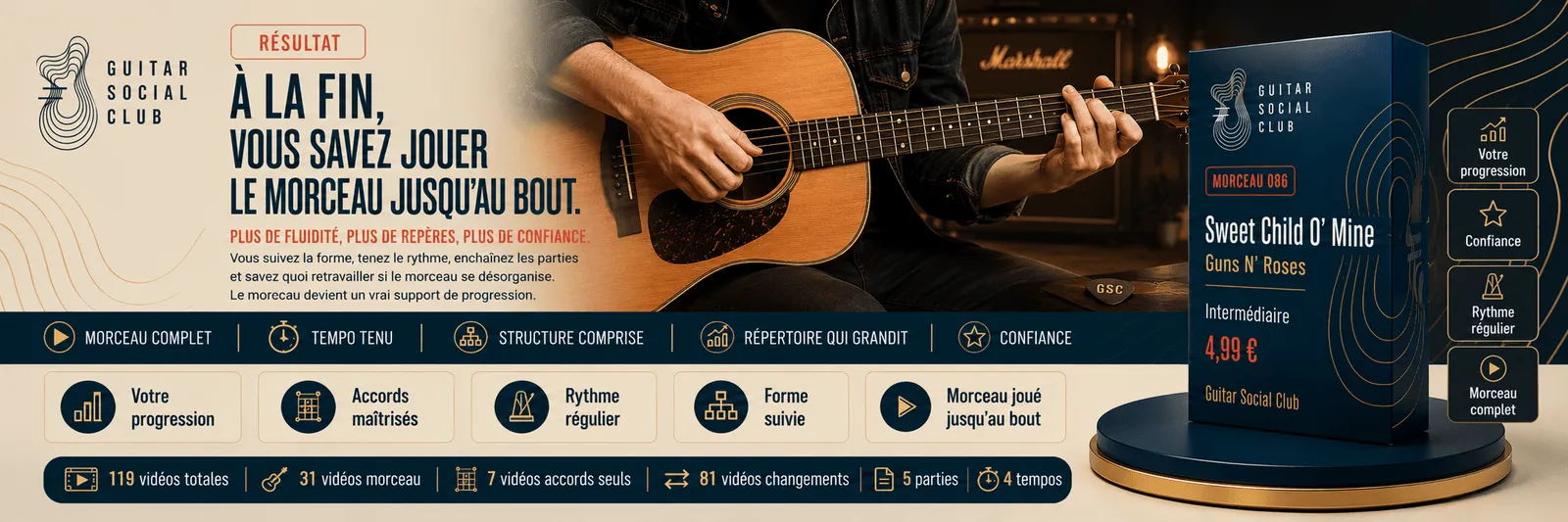 Le résultat : à la fin, tu sais jouer Sweet Child O' Mine jusqu'au bout avec plus de fluidité et de confiance