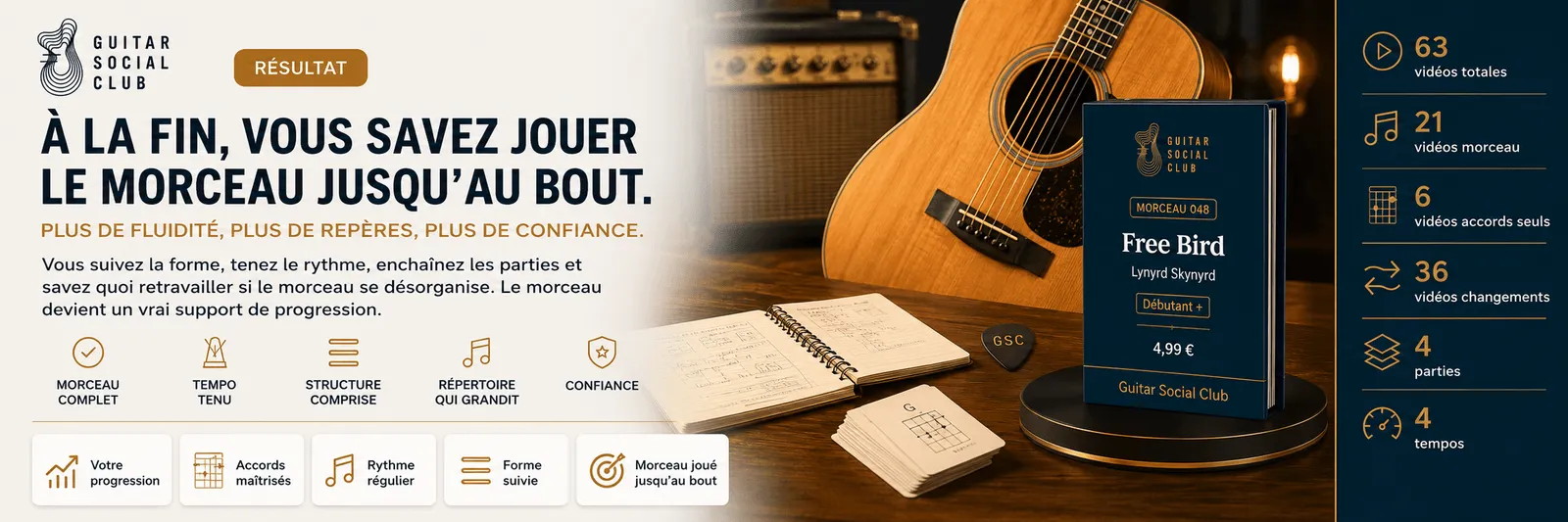 Le résultat : à la fin, tu sais jouer Free Bird jusqu'au bout avec plus de fluidité et de confiance