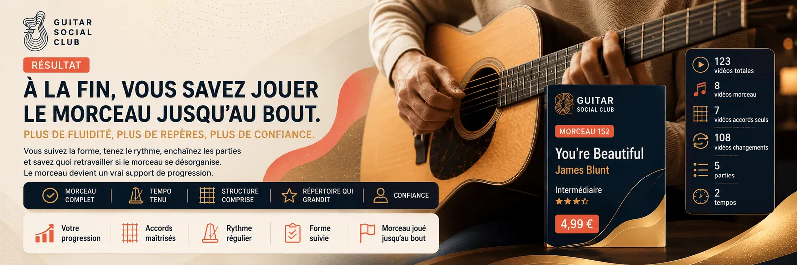 Le résultat : à la fin, tu sais jouer You're Beautiful jusqu'au bout avec plus de fluidité et de confiance