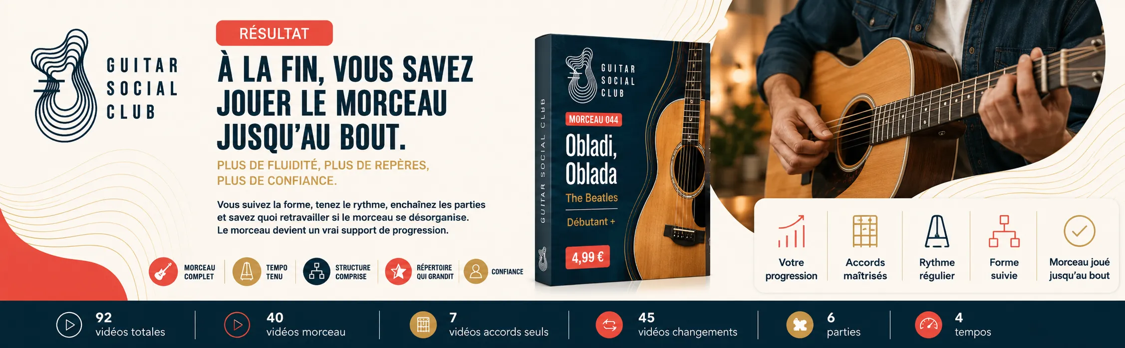 Le résultat : à la fin, tu sais jouer Ob-La-Di, Ob-La-Da jusqu'au bout avec plus de fluidité et de confiance