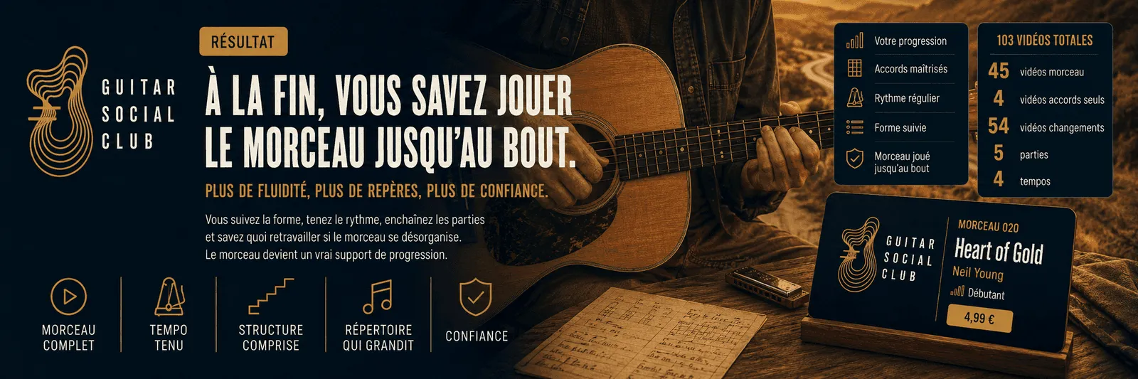 Le résultat : à la fin, tu sais jouer Heart of Gold jusqu'au bout avec plus de fluidité et de confiance