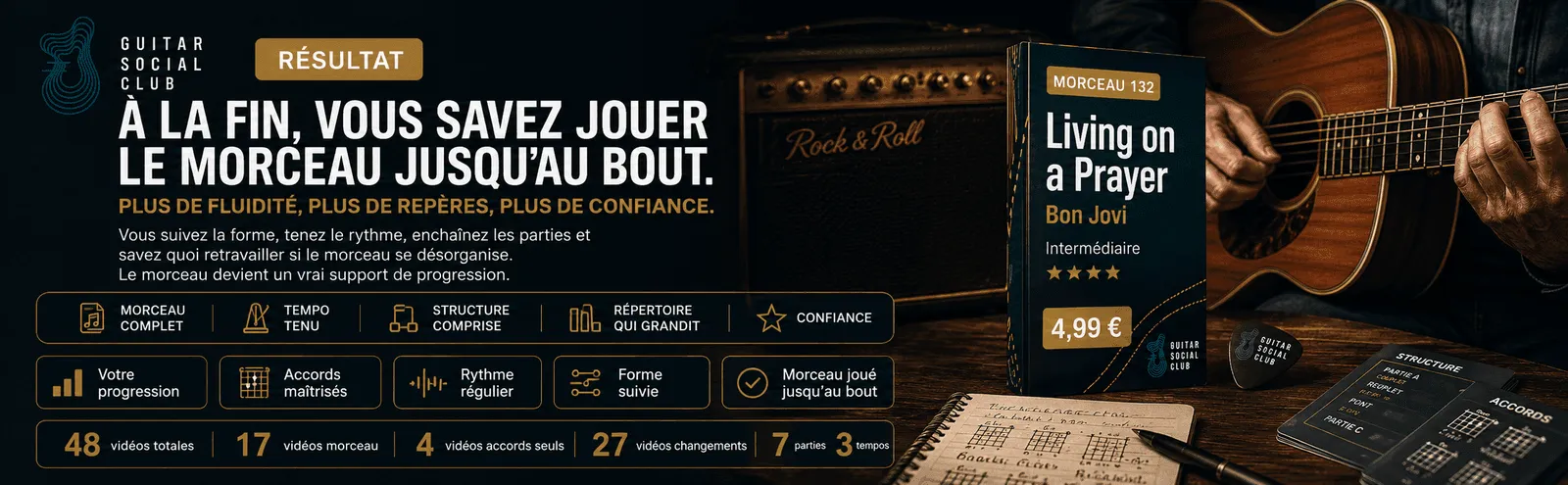 Le résultat : à la fin, tu sais jouer Living on a Prayer jusqu'au bout avec plus de fluidité et de confiance