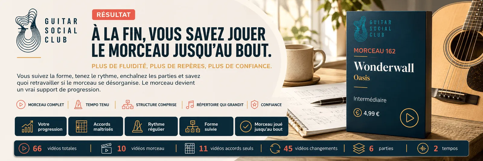 Le résultat : à la fin, tu sais jouer Wonderwall jusqu'au bout avec plus de fluidité et de confiance
