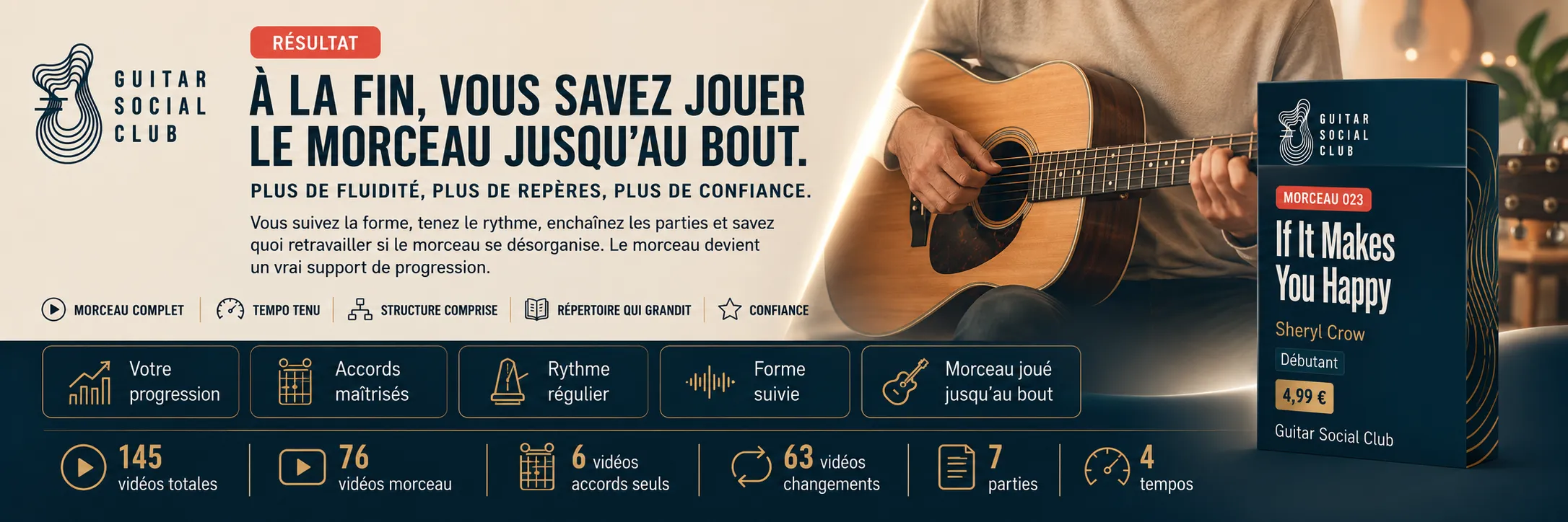 Le résultat : à la fin, tu sais jouer If It Makes You Happy jusqu'au bout avec plus de fluidité et de confiance