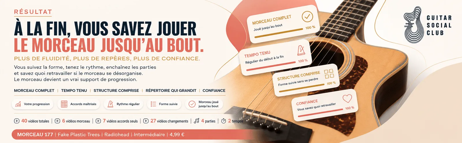 Le résultat : à la fin, tu sais jouer Fake Plastic Trees jusqu'au bout avec plus de fluidité et de confiance