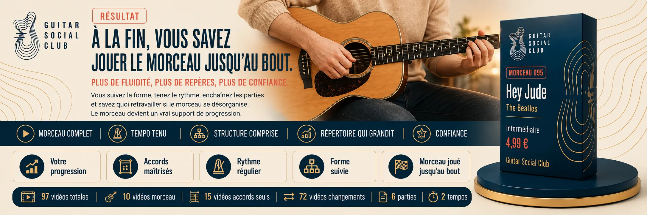 Le résultat : à la fin, tu sais jouer Hey Jude jusqu'au bout avec plus de fluidité et de confiance