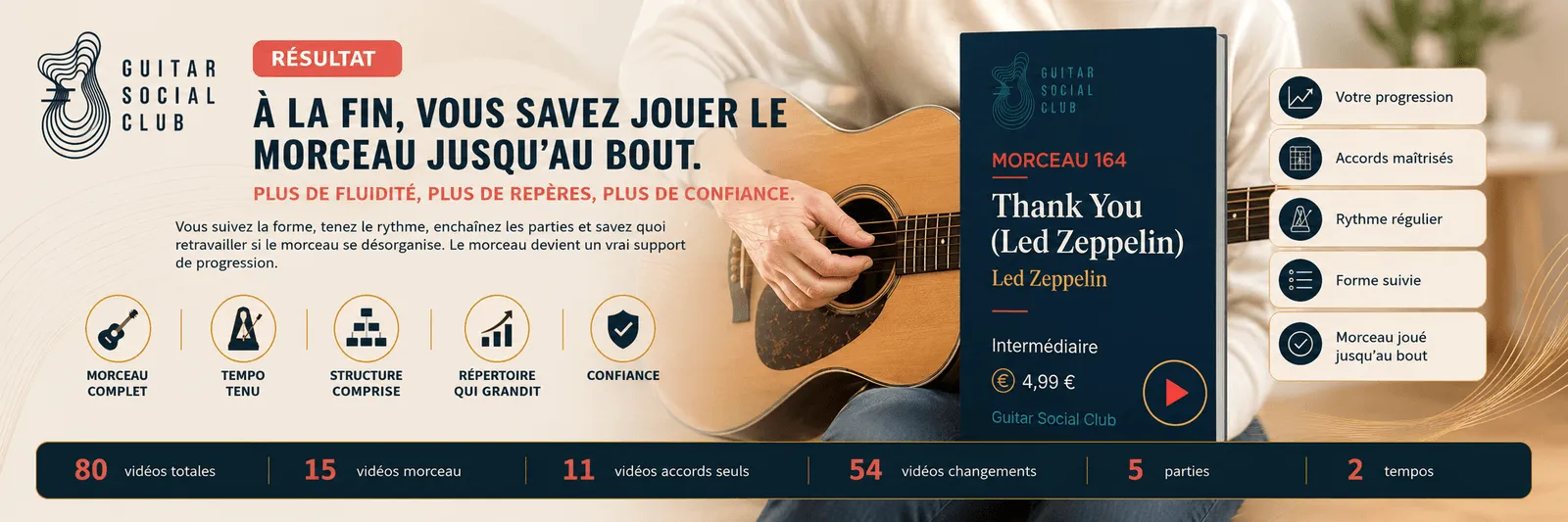 Le résultat : à la fin, tu sais jouer Thank You (Led Zeppelin) jusqu'au bout avec plus de fluidité et de confiance
