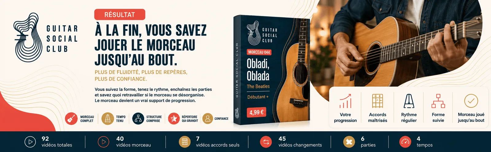 Le résultat : à la fin, tu sais jouer Ob-La-Di, Ob-La-Da jusqu'au bout avec plus de fluidité et de confiance