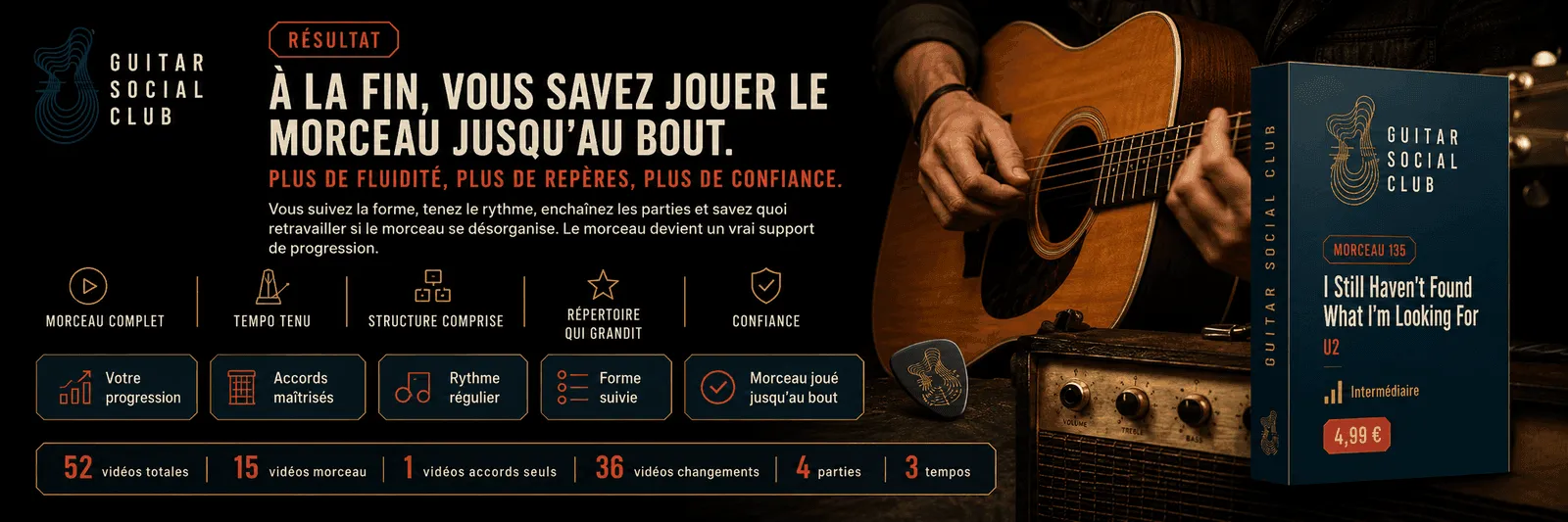 Le résultat : à la fin, tu sais jouer I Still Haven't Found What I'm Looking For jusqu'au bout avec plus de fluidité et de confiance