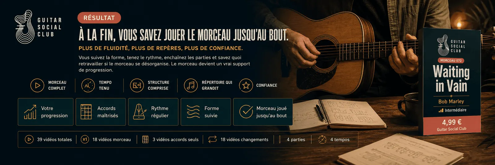 Le résultat : à la fin, tu sais jouer Waiting in Vain jusqu'au bout avec plus de fluidité et de confiance