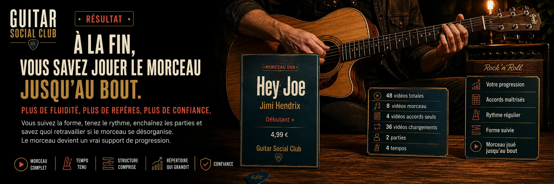 Le résultat : à la fin, tu sais jouer Hey Joe jusqu'au bout avec plus de fluidité et de confiance