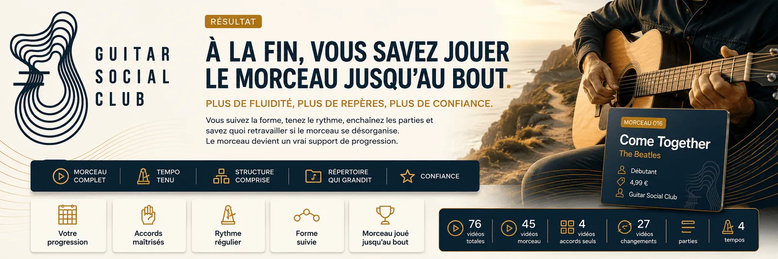 Le résultat : à la fin, tu sais jouer Come Together jusqu'au bout avec plus de fluidité et de confiance