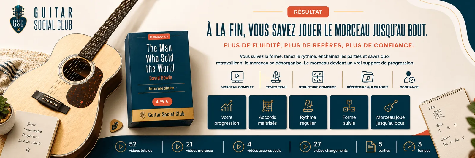 Le résultat : à la fin, tu sais jouer The Man Who Sold the World jusqu'au bout avec plus de fluidité et de confiance