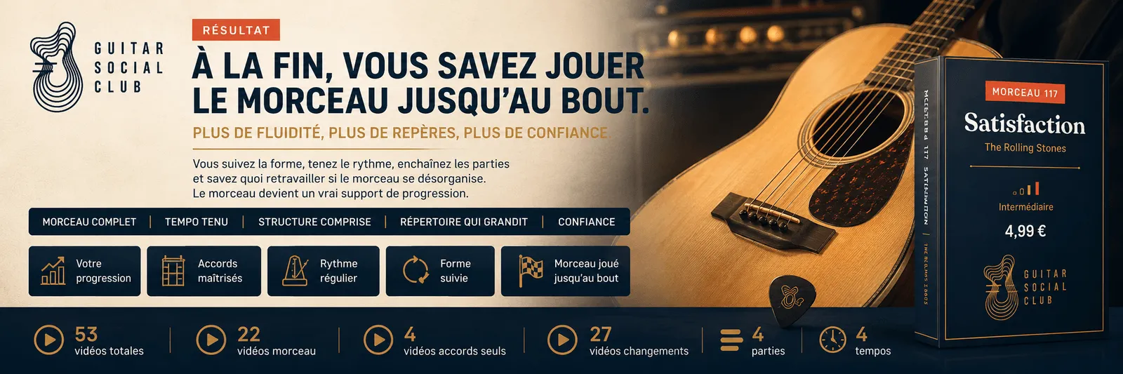 Le résultat : à la fin, tu sais jouer Satisfaction jusqu'au bout avec plus de fluidité et de confiance
