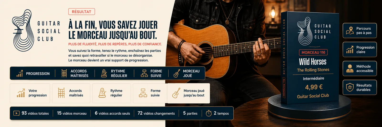 Le résultat : à la fin, tu sais jouer Wild Horses jusqu'au bout avec plus de fluidité et de confiance