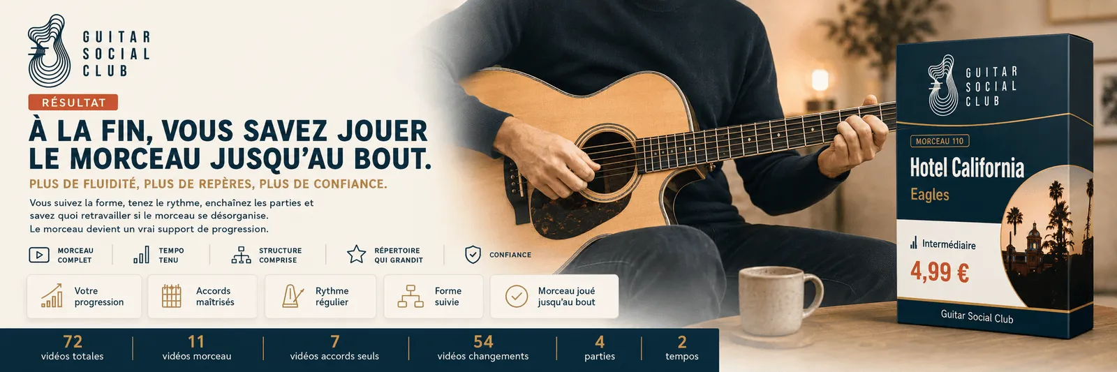Le résultat : à la fin, tu sais jouer Hotel California jusqu'au bout avec plus de fluidité et de confiance