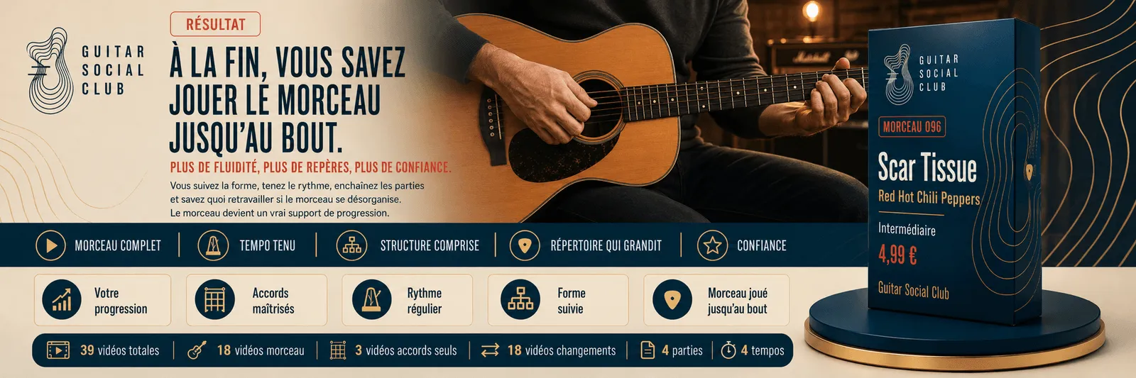 Le résultat : à la fin, tu sais jouer Scar Tissue jusqu'au bout avec plus de fluidité et de confiance