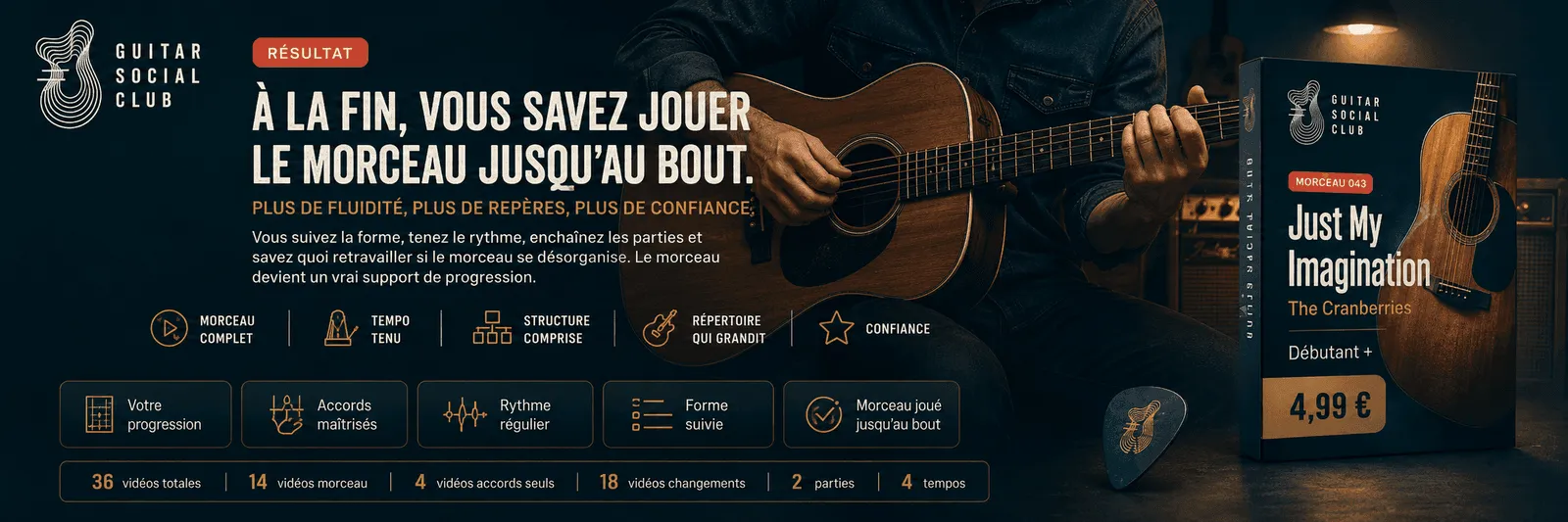 Le résultat : à la fin, tu sais jouer Just My Imagination jusqu'au bout avec confiance