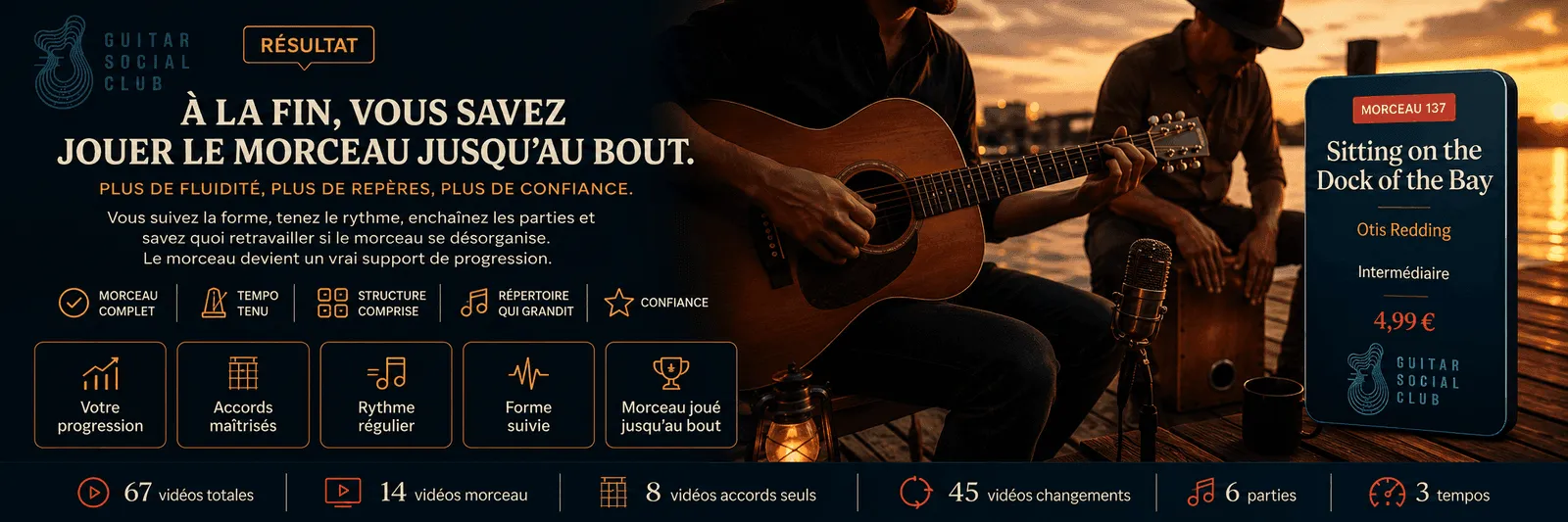 Le résultat : à la fin, tu sais jouer Sitting on the Dock of the Bay jusqu'au bout avec plus de fluidité et de confiance
