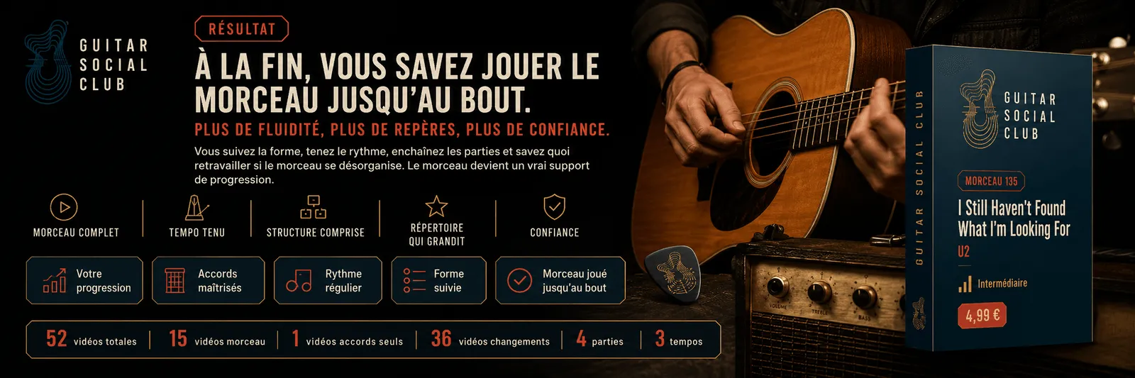 Le résultat : à la fin, tu sais jouer I Still Haven't Found What I'm Looking For jusqu'au bout avec plus de fluidité et de confiance