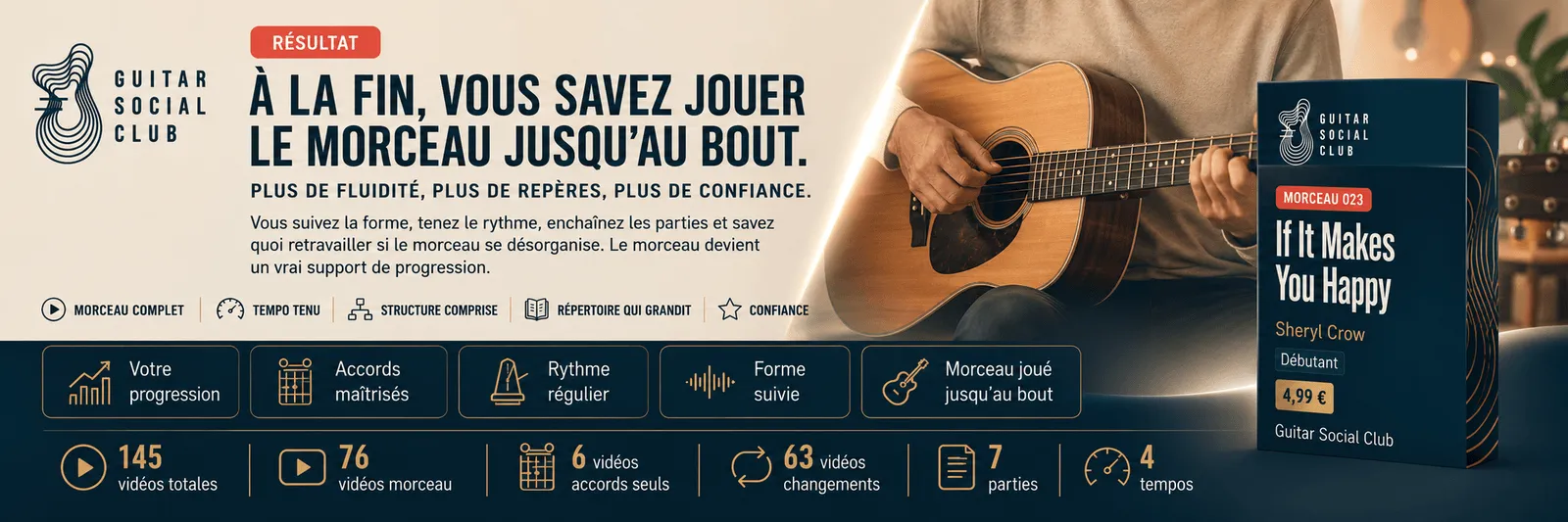 Le résultat : à la fin, tu sais jouer If It Makes You Happy jusqu'au bout avec plus de fluidité et de confiance