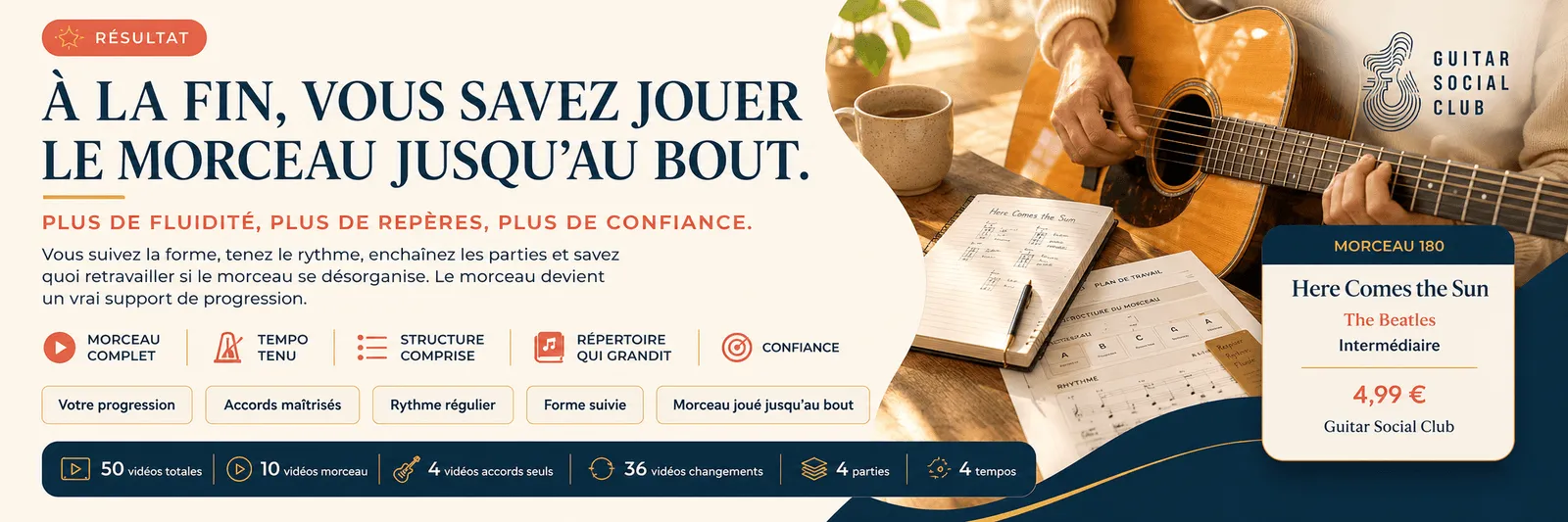 Le résultat : à la fin, tu sais jouer Here Comes the Sun jusqu'au bout avec plus de fluidité et de confiance