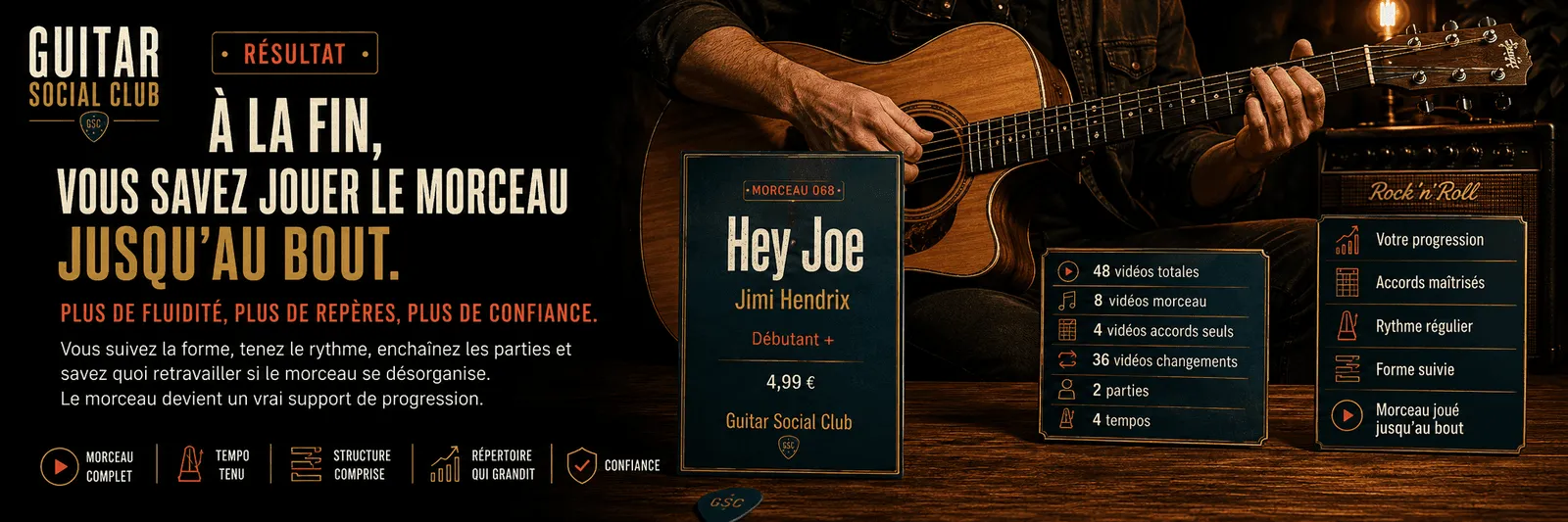 Le résultat : à la fin, tu sais jouer Hey Joe jusqu'au bout avec plus de fluidité et de confiance