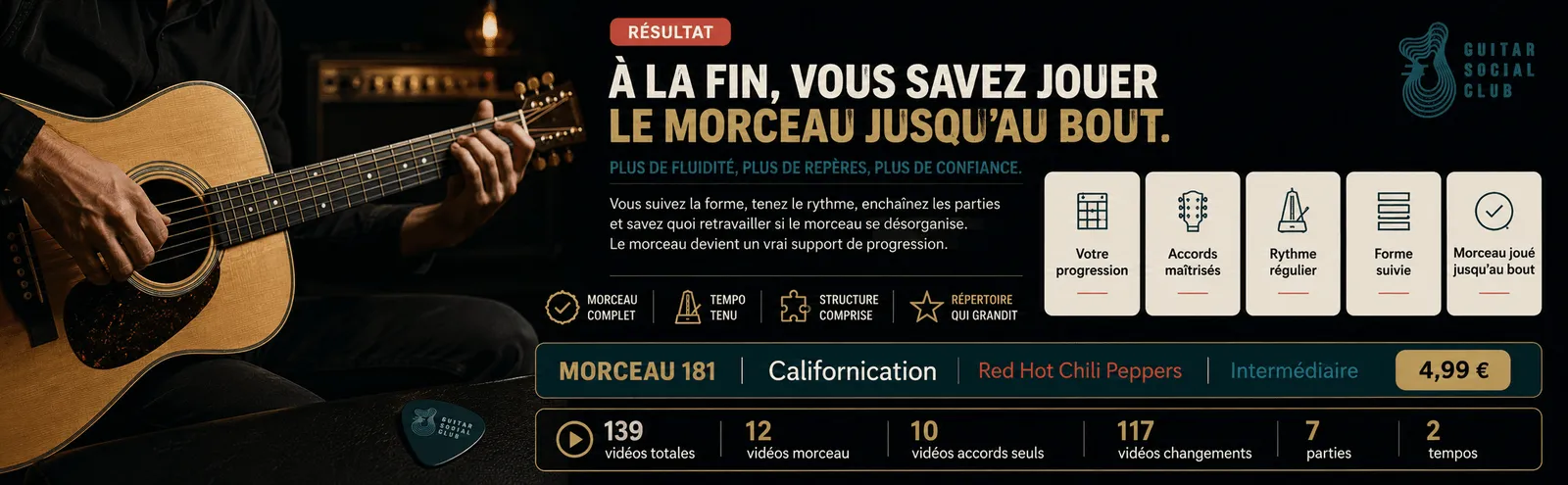 Le résultat : à la fin, tu sais jouer Californication jusqu'au bout avec plus de fluidité et de confiance