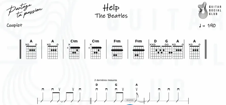 Accords de guitare de Help! des Beatles