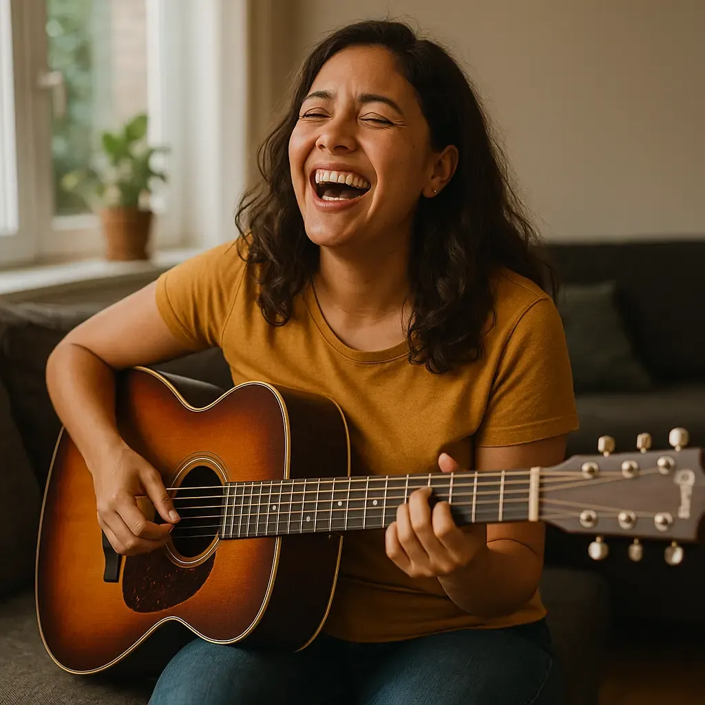 Alexandra jouant I Need a Dollar sur sa guitare