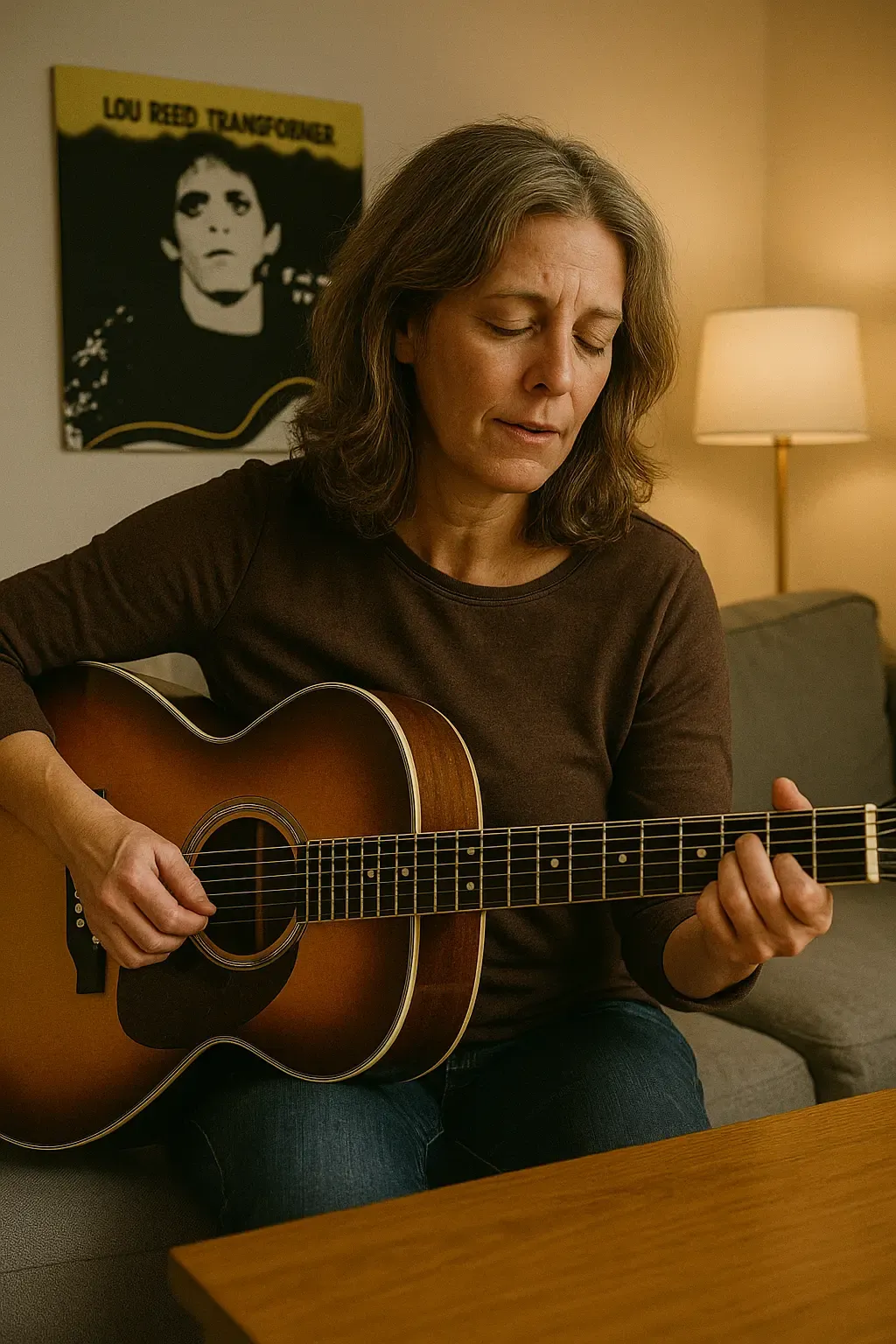 Amanda jouant Walk on the Wild Side à la guitare