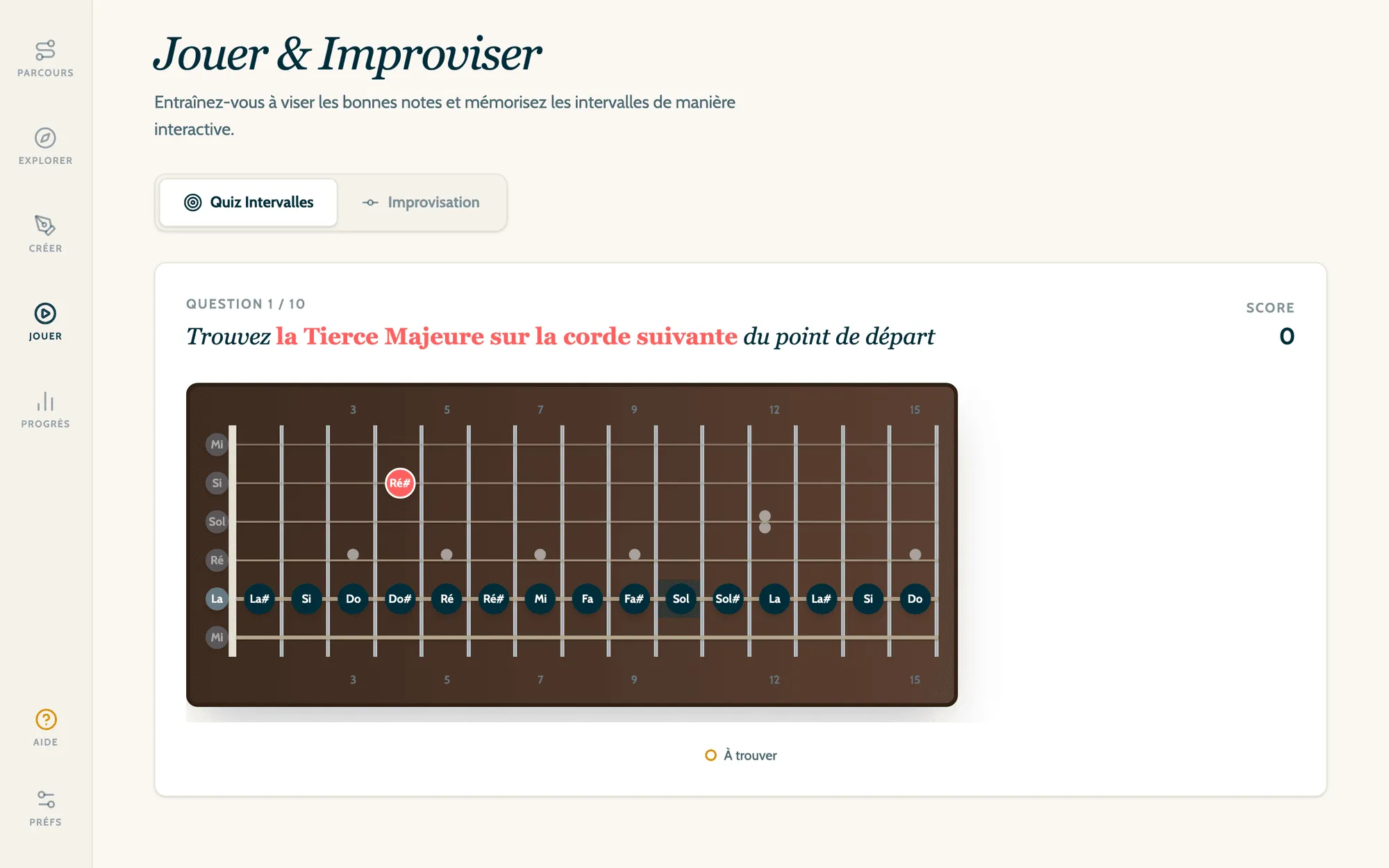 Écran réel de l’app compagnon : Le quiz des intervalles