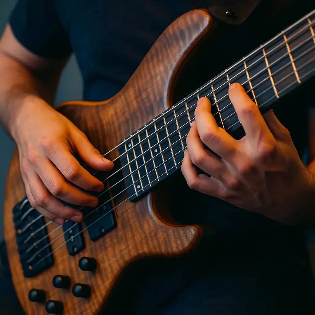 Manche de basse six cordes de 24 frettes vu de près