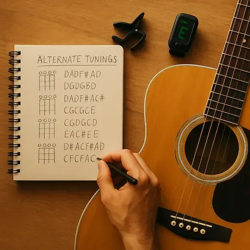 Carnet d'accordages alternatifs guitare : Drop D, Open G, DADGAD, Eb