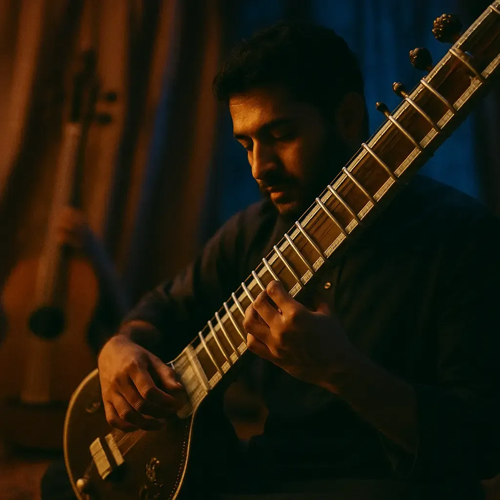 Jeu de sitar : mizrab, drone et résonances sympathiques pendant un raga