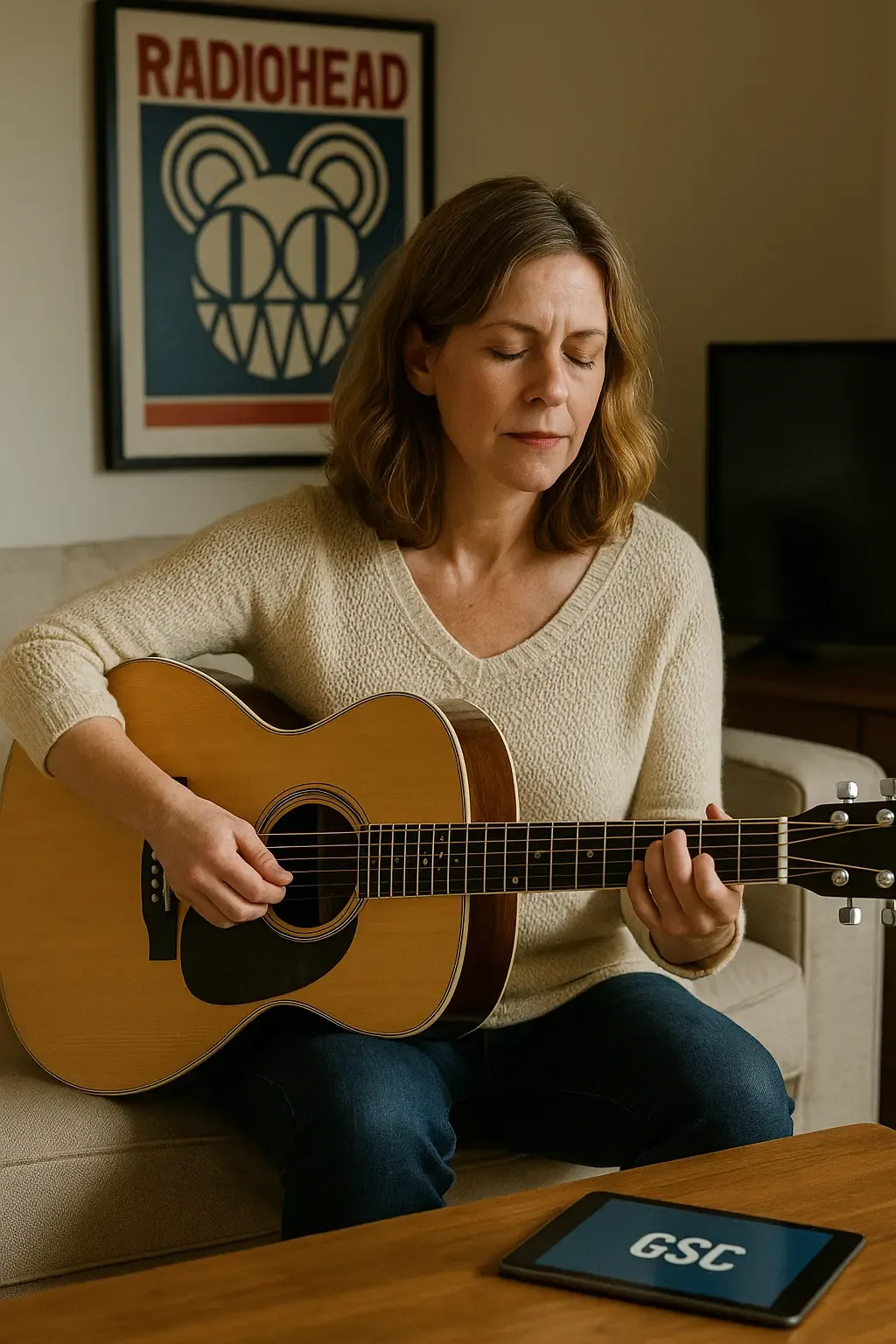 Claire jouant de la guitare