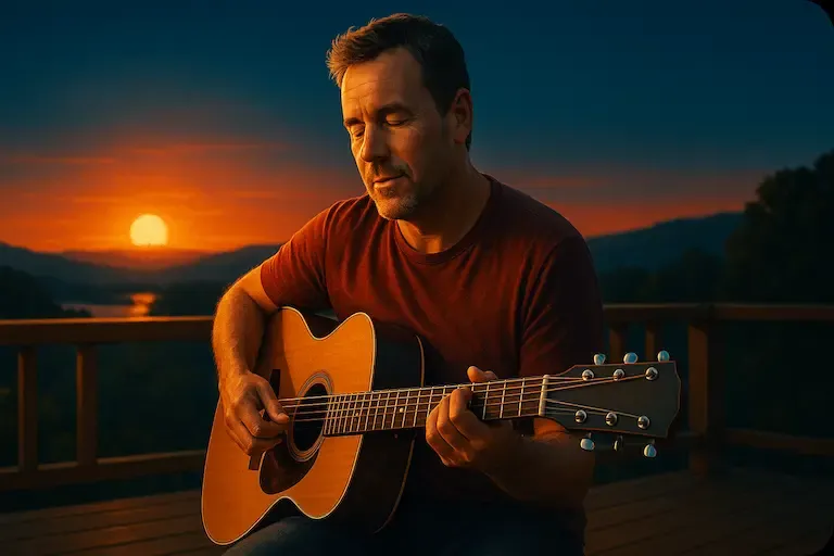 Guitariste débutant vibrant avec émotion