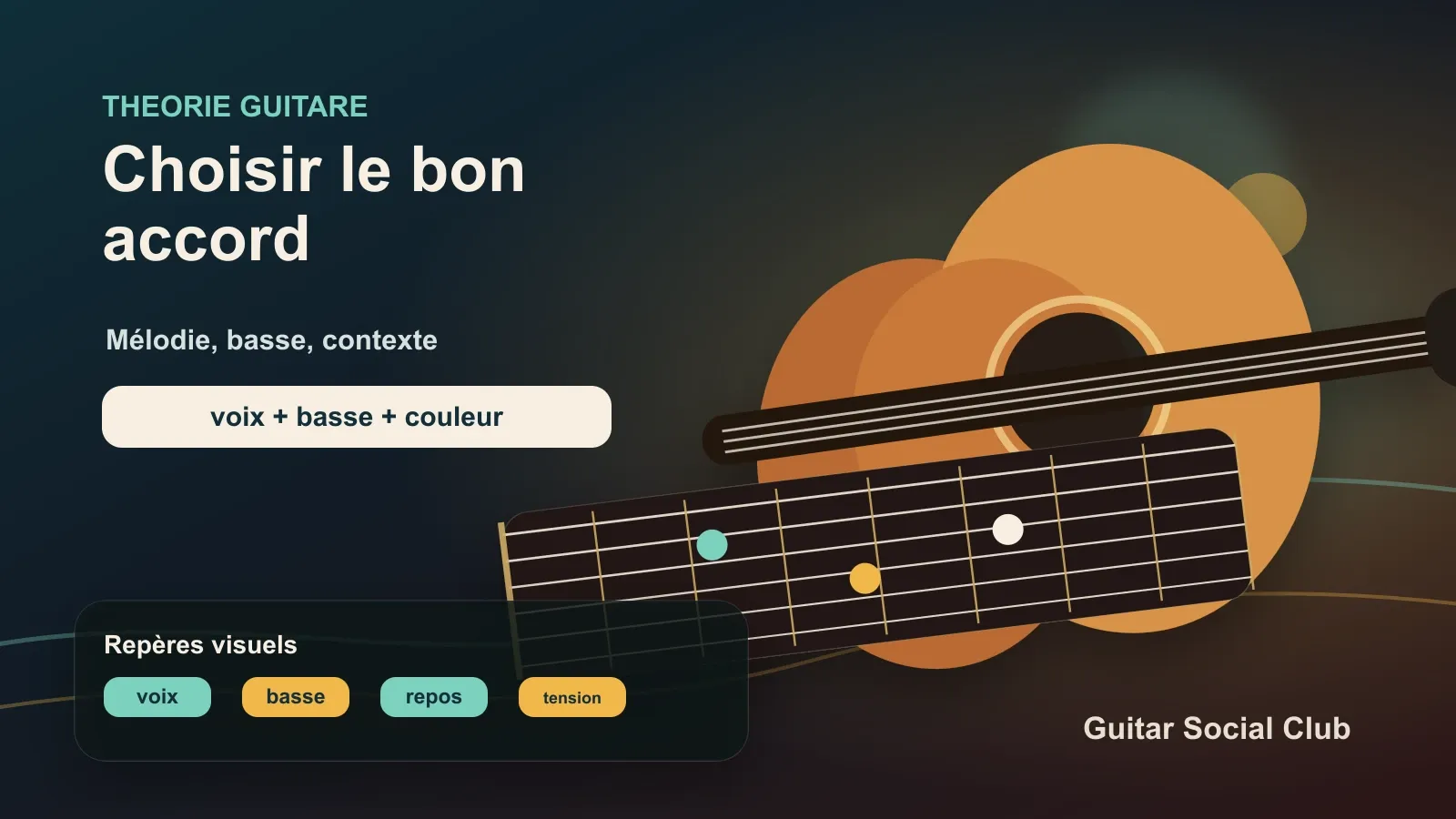Guitariste qui compare plusieurs positions d’accords pour accompagner une chanson